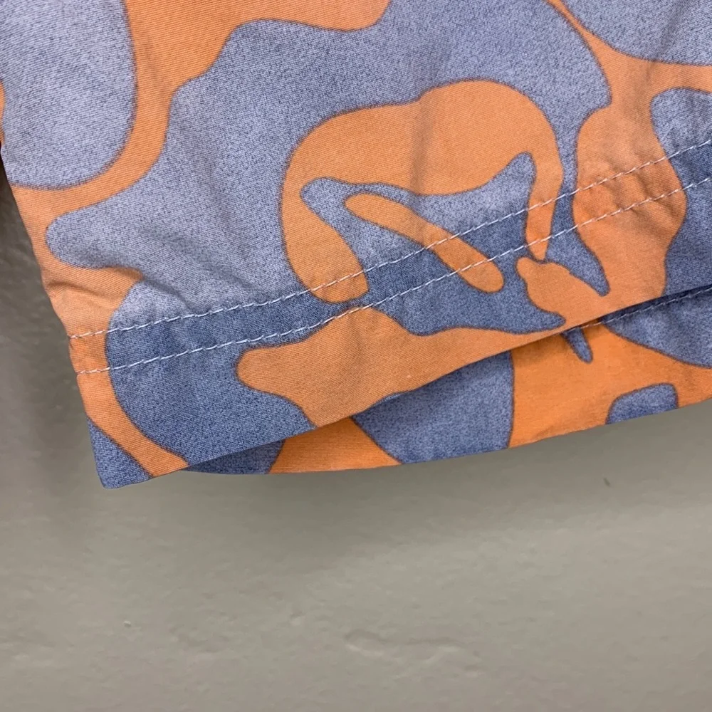 LANDS END Kids Swim Trunks Orange Gray Swimsuit Shorts Medium (5-6)
